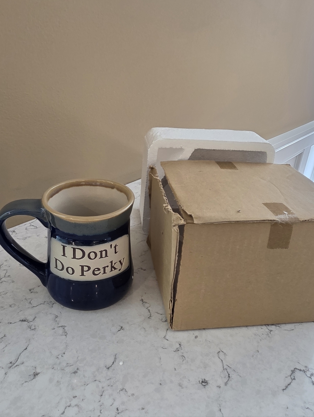 Stoneware 'I Don't Do Perky' Navy Coffee Mug - Home Dining New In Box